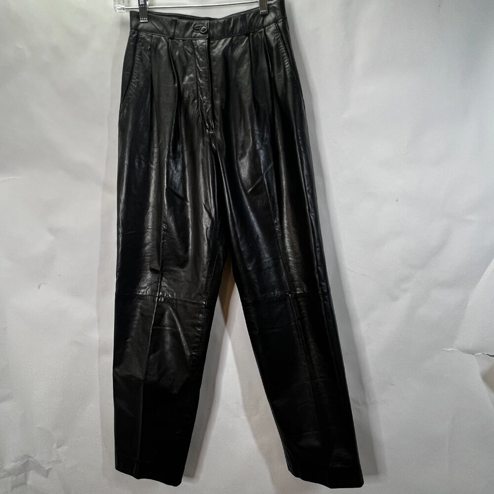 Vintage 80's Toff's Genuine Leather Pants front pleated wide leg lined women's 8